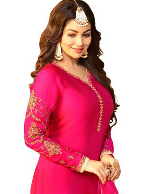 Magenta  Rsham Work,Lace Work & Stone Work Koti Style Churidar Salwar Kameez 3