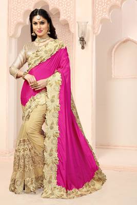 Pink Embroidered Satin  Saree With Blouse 1
