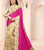 Pink Embroidered Satin  Saree With Blouse