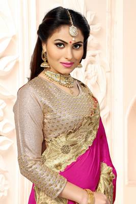 Pink Embroidered Satin  Saree With Blouse 2