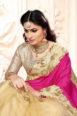 Pink Embroidered Satin  Saree With Blouse 4