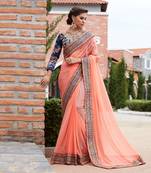 Peach embroidered art silk saree with blouse