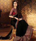 Black Plain Georgette Saree With Blouse