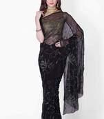 Black embroidered pure chiffon saree with blouse