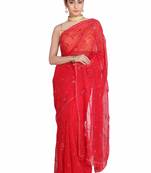Hand Embroidered Red Sequines Pure Chiffon Saree