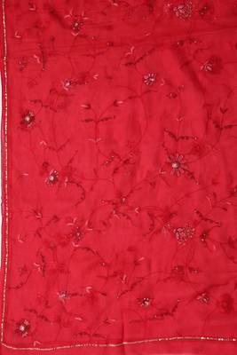 Hand Embroidered Red Sequines Pure Chiffon Saree 4