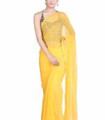 Yellow plain pure chiffon saree with blouse