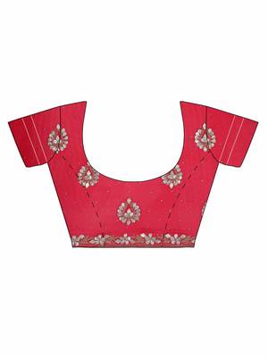 Red embroidered chiffon saree with blouse 5