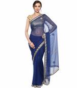 Blue embroidered chiffon saree with blouse