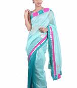 Geroo Jaipur Green embroidered pure cotton silk saree with blouse