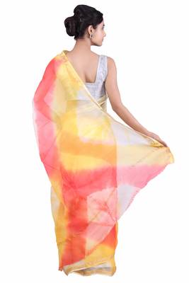 Yellow printed pure cotton silk saree with blouse 3