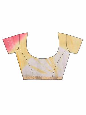 Yellow printed pure cotton silk saree with blouse 4