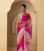 Geroo Jaipur Pink & White Bandhani Pure Silk Bandhani Saree