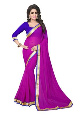 Magenta plain georgette saree with blouse 1