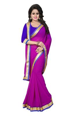 Magenta plain georgette saree with blouse 2