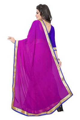 Magenta plain georgette saree with blouse 3