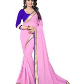 Pink plain georgette saree with blouse