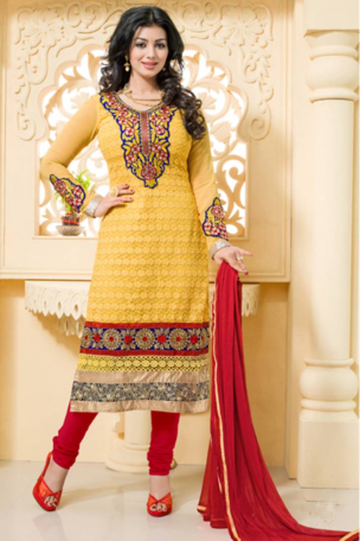 Ayesha's Takia Yellow Color Faux Georgette Karachi Work A-Line