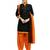 Black and Orange Printed Synthetic Semi-Patiyala Salwar Suit Dress Material