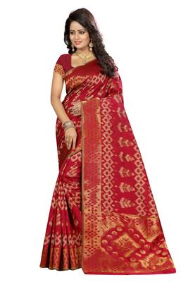 Maroon printed silk saree with blouse 1