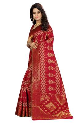 Maroon printed silk saree with blouse 2