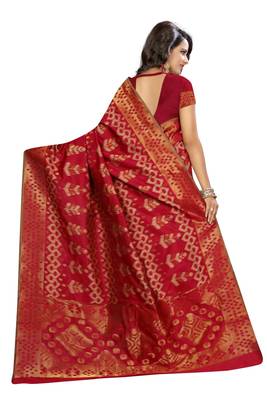 Maroon printed silk saree with blouse 3
