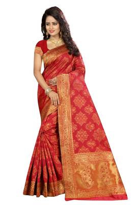 Red printed silk saree with blouse 1
