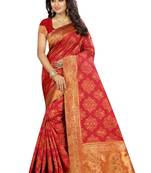 Red printed silk saree with blouse