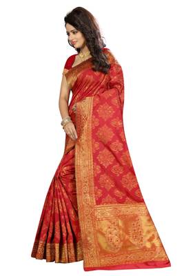 Red printed silk saree with blouse 2