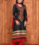 Hina Khan Black & Red Color Karachi Work Cotton A-Line Salwar Kameez