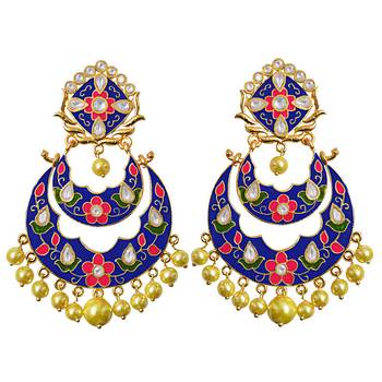 Kundan Meenakari Double Layer Gold Plated Chand Bali Brass Danglers Earring Set 1