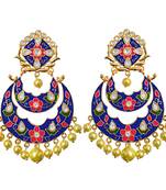 Kundan Meenakari Double Layer Gold Plated Chand Bali Brass Danglers Earring Set