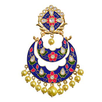Kundan Meenakari Double Layer Gold Plated Chand Bali Brass Danglers Earring Set 2