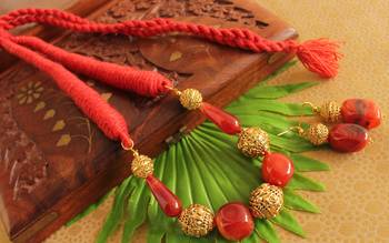 Beautiful Handmade Antique Beads Red Necklace Set 1