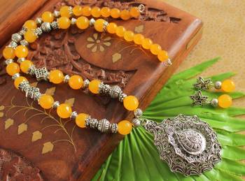 Beautiful Silver Pendant Yellow Beads Designer Necklace Set 1