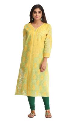 Green Embroidered Cotton Chikankari Kurti 2