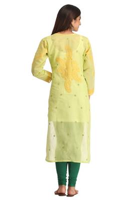 Green Embroidered Cotton Chikankari Kurti 3