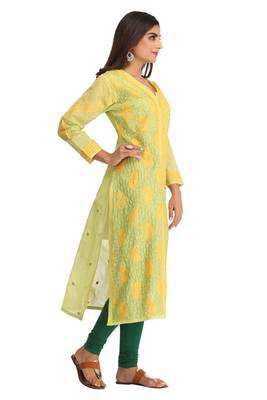 Green Embroidered Cotton Chikankari Kurti 4