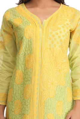 Green Embroidered Cotton Chikankari Kurti 5