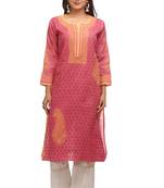 Magenta Embroidered Cotton Chikankari Kurti 