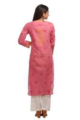 Magenta Embroidered Cotton Chikankari Kurti  2