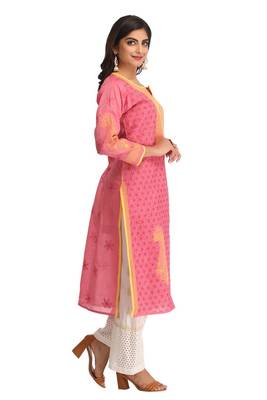 Magenta Embroidered Cotton Chikankari Kurti  3