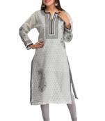 Grey Embroidered Cotton Chikankari Kurti 