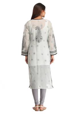 Grey Embroidered Cotton Chikankari Kurti  2