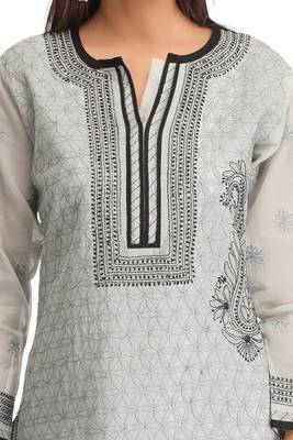 Grey Embroidered Cotton Chikankari Kurti  4