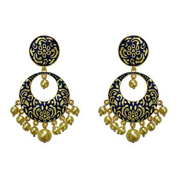 Meenakari Blue Kundan Single Color Gold Plated Brass Dangler Earring Set 1