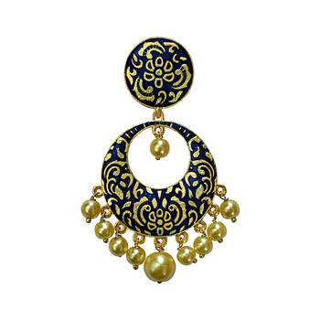 Meenakari Blue Kundan Single Color Gold Plated Brass Dangler Earring Set 2