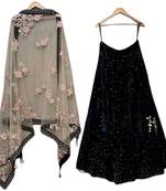 Black embroidered velvet unstitched lehenga