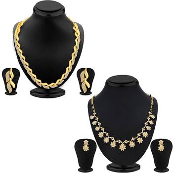 Sukkhi Modish AD Gold Plated Necklace Set Combo (Set of 2) 1
