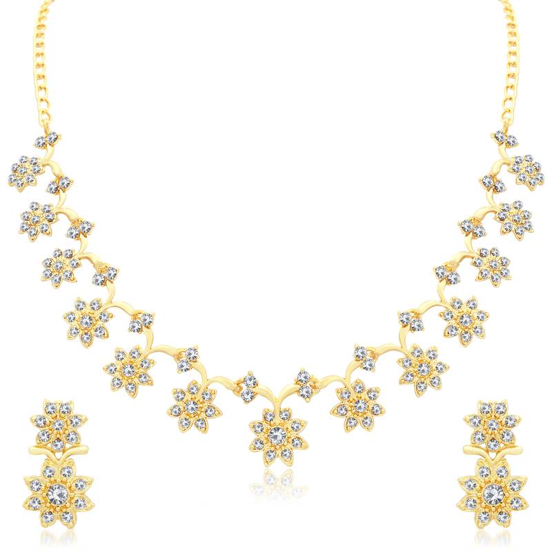 Sukkhi Modish AD Gold Plated Necklace Set Combo (Set of 2)